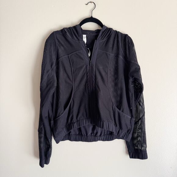 Lululemon Black Mesh Relaxed Fit Full Zip Hooded Jacket - Size 8 - Picture 8 of 9